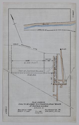 Plan showing coal to be leased to H. Fishwick, Jr. and J. Bauer at Montour No. 8 Mine