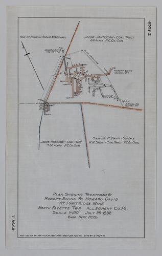 Plan showing trespasses by Robert Ewing and Howard Davis at Partridge Mine