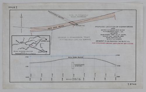 Plan showing proposed location of highway bridge over entry at Moon Run Mine of the Pittsburgh Coal Co.
