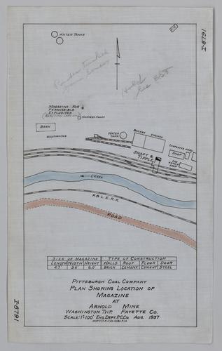 Plan showing location of magazine at Arnold Mine of Pittsburgh Coal Co.