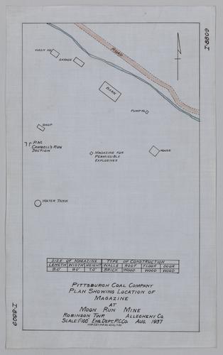 Plan showing location of magazine at Moon Run Mine of the Pittsburgh Coal Co.