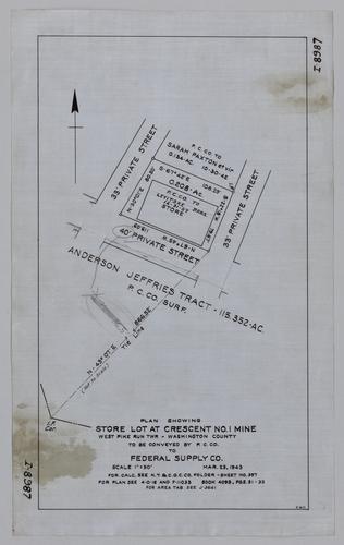 Plan showing store lot at Crescent No. 1 Mine to be conveyed by Pittsburgh Coal Co. to Federal Supply Co.