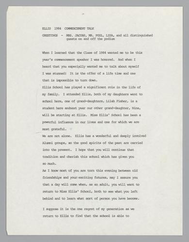 Ellis School, Commencement Address