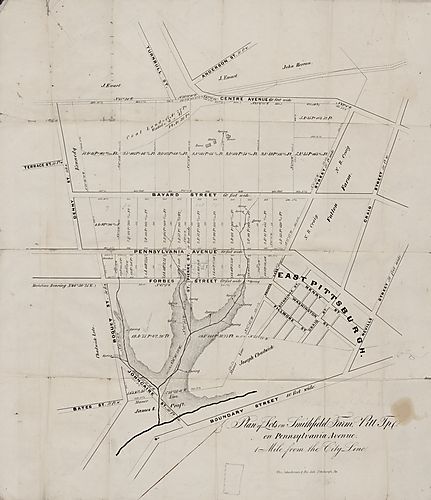 Plan of lots on Smithfield Farm, Pitt Township, on Pennsylvania Avenue