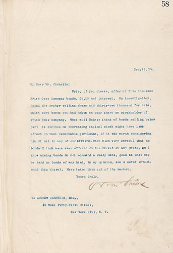 Frick writes on Frick Coke Company bonds