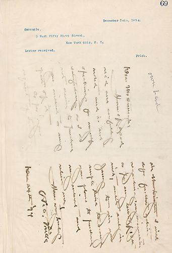 Frick tells Carnegie that he received his letter