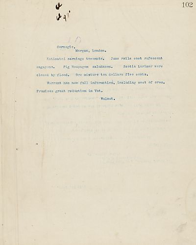 Frick wires Carnegie on the price of ore mixture and that Warrant has full information, including ore cost