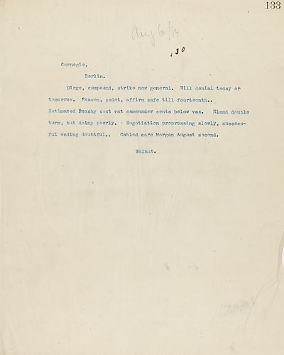 Frick wires Carnegie a coded message that is on negotiations