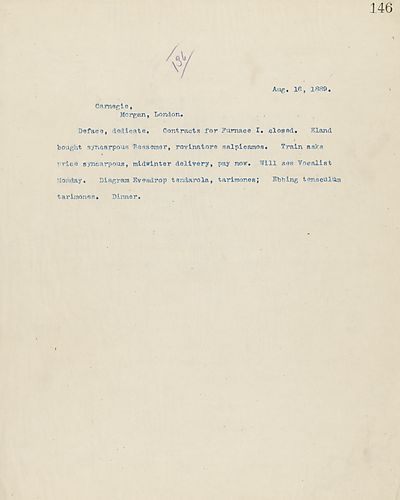 Frick wires Carnegie a coded message that mentions contracts for a furnace