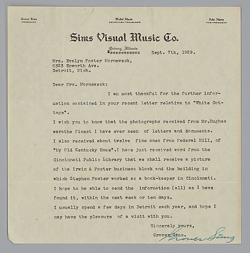 From Grover Sims to Evelyn Foster Morneweck