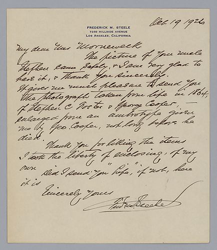 From Frederick M. Steele to Evelyn Foster Morneweck