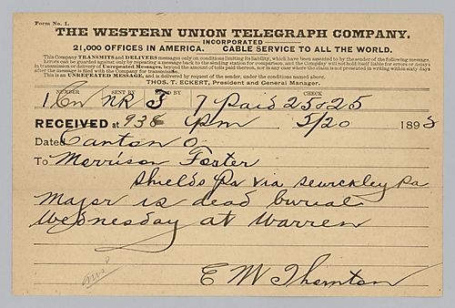 Telegram to Morrison Foster from E.M. Thornton