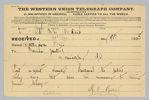 Telegram to Morrison Foster from H.C. Rutter