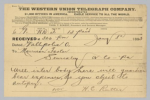 Telegram to Morrison Foster from H.C. Rutter