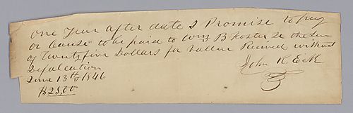 IOU from John Ecke to William Foster, Jr., for $25