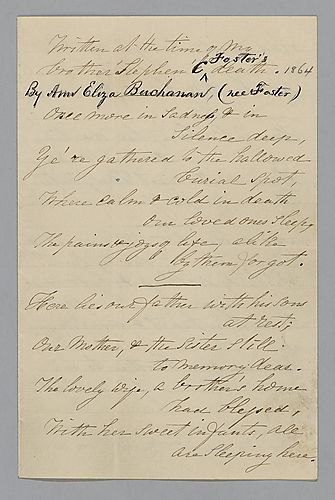 Poem by Ann Eliza Buchanan on the death of Stephen C. Foster
