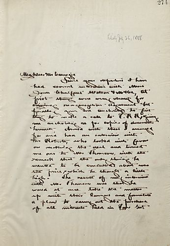 Frick writes Carnegie to explain the unfolding of a deal Mr. Thomson facilitated with Mr. Jones