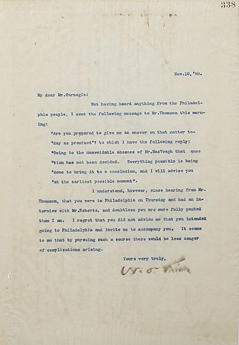 Frick writes to Carnegie to ask him what information he has received from Mr. Roberts