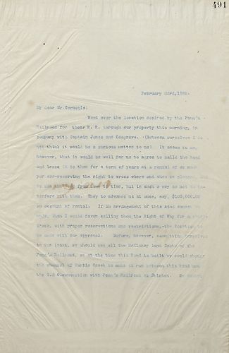 Frick writes Carnegie about an agreement regarding a right-of-way and the McKinney land