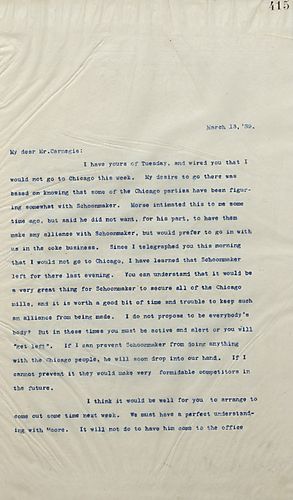 Frick tells Carnegie to be harsher with Moore and be on the lookout for Schoonmaker, who is attempting to make a deal with a group in Chicago that Carnegie and Frick are interested in