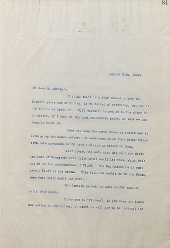 Frick writes to inform Carnegie of the actions of the McClure party and business matter