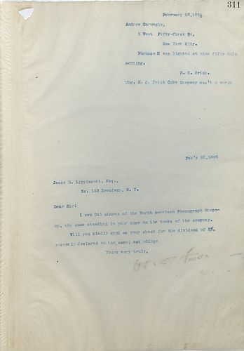 Frick wires Carnegie to tell him the furnace was lit