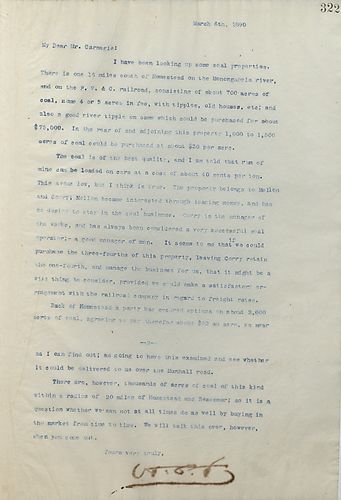Frick writes Carnegie about a property that may be worth buying just south of Homestead