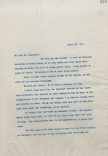 Frick writes that the company held their own today. A riot at Adelaide caused them to have fewer men; however, Frick thinks things will work out for the company