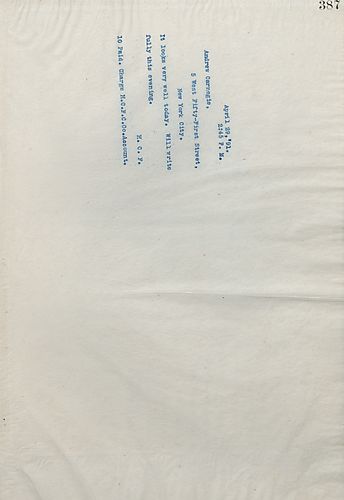 Frick wires Carnegie that things look well today