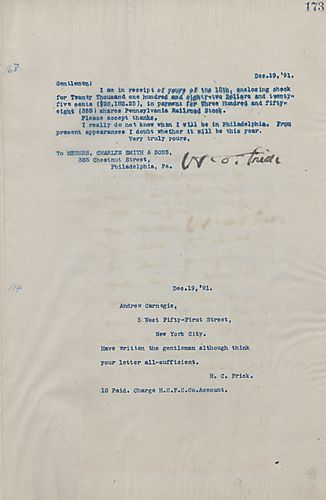 Frick wires Carnegie saying that he has wired the gentleman, but he thinks Carnegie's letter is sufficient