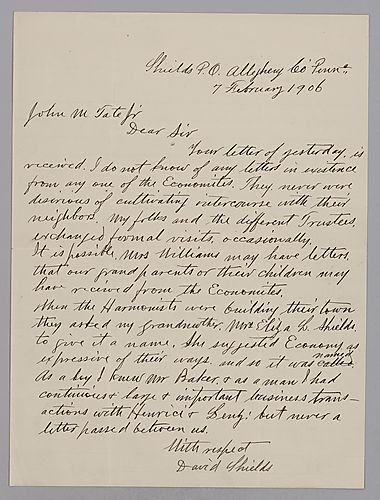 Correspondence from David Shield’s to John M. Tate, Jr.