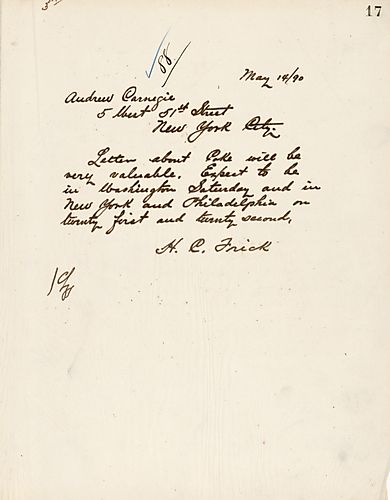 Frick writes that the letter on Coke will be valuable, and he includes his travel itinerary