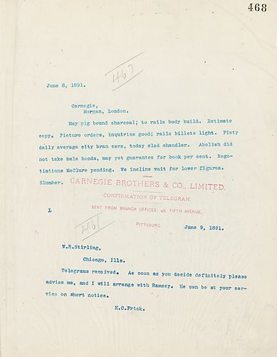 Frick wires Carnegie on pending negotiations with McClure