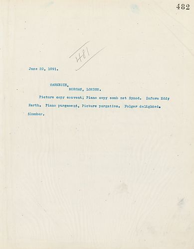 Frick wires Carnegie a coded message