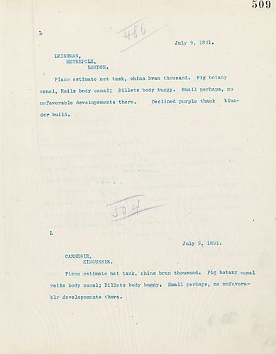 Frick wires Carnegie a coded message