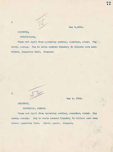 Frick wires Carnegie a coded message