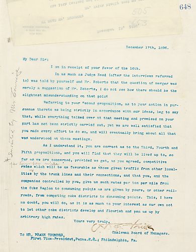 Frick writes a response to [Frank] Thomson's propositions
