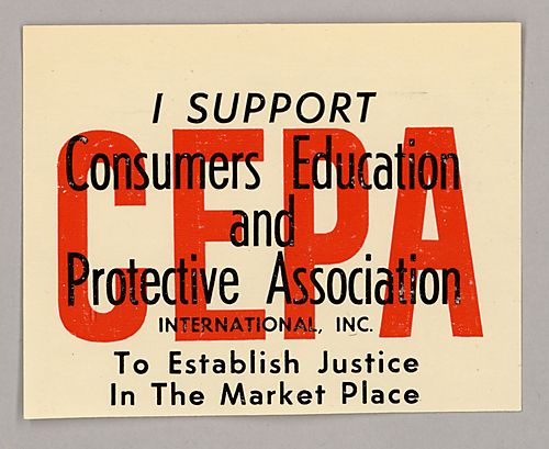 "I Support Consumers Education and Protective Association" card