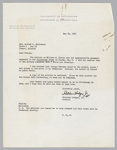 Letter from Fletcher Hodges, Jr., to Evelyn Morneweck