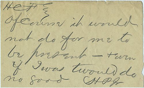 In a note to Frick, Henry Phipps writes he won't attend a meeting as his presence won't make any difference