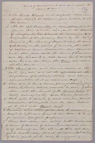 "Sources of Contribution to Aid and Assist the Sacred Order" and "Of the Center and Sub Centers," signed Benjamin Franklin [J. M. Spear]