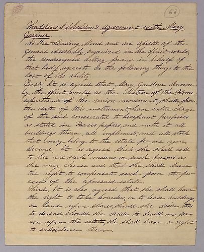 Contract between Thaddeus S. Sheldon and Mary Gardner, drawn up by Spear