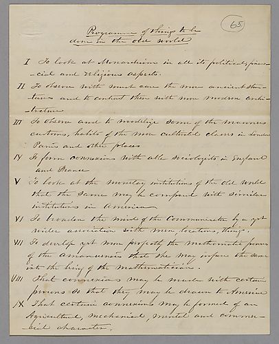 "Program of Things To Be Done in the Old World," [T. S. Sheldon]