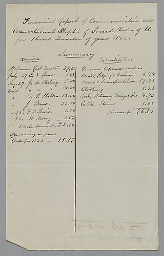 Financial Report of Communicative and Educational Departments of the Sacred Order of Unionists for the third quarter of 1862
