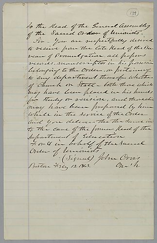 John Orvis to the head of the General Assembly