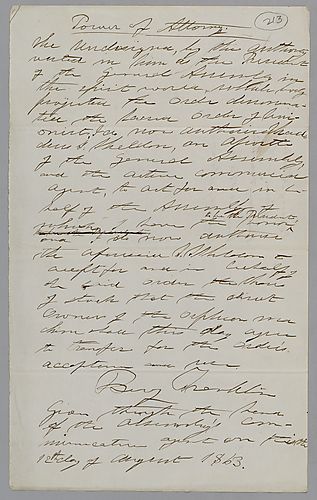 "Power of Attorney," signed Benjamin Franklin [J. M. Spear]