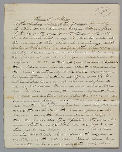 "Plan of Action to the Leading Mind of the General Assembly," J. M. Spear
