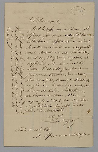 F. Cantagrel to Monsieur Laverdant [in French]