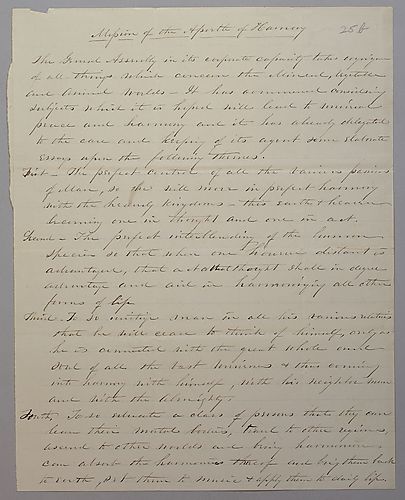 "Mission of the Apostle of Harmony," signed Esther from Queen [T. S. Sheldon]