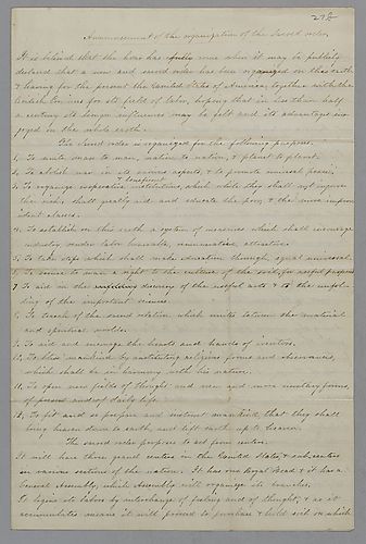 "Announcement of the Organization of the Sacred Order," [J. M. Spear]